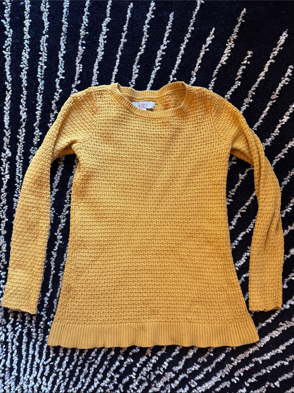 EUC LOFT Mustard Yellow Textured Crewneck Sweater